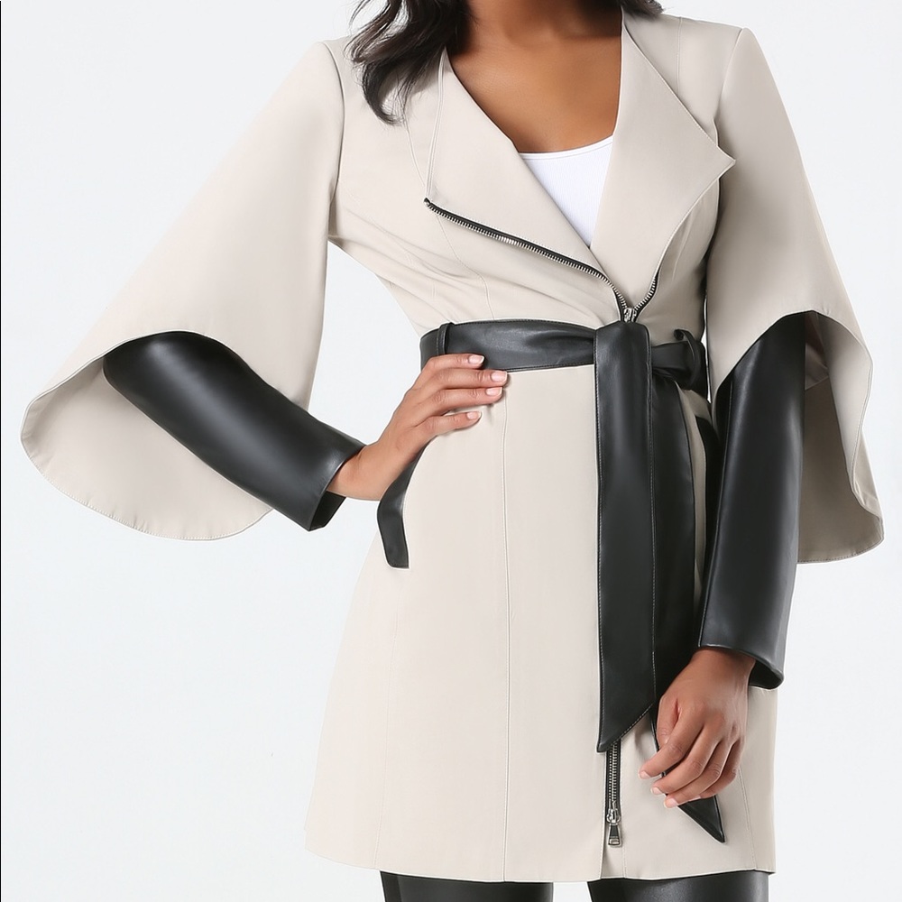 bebe Faux Leather Sleeve Coat